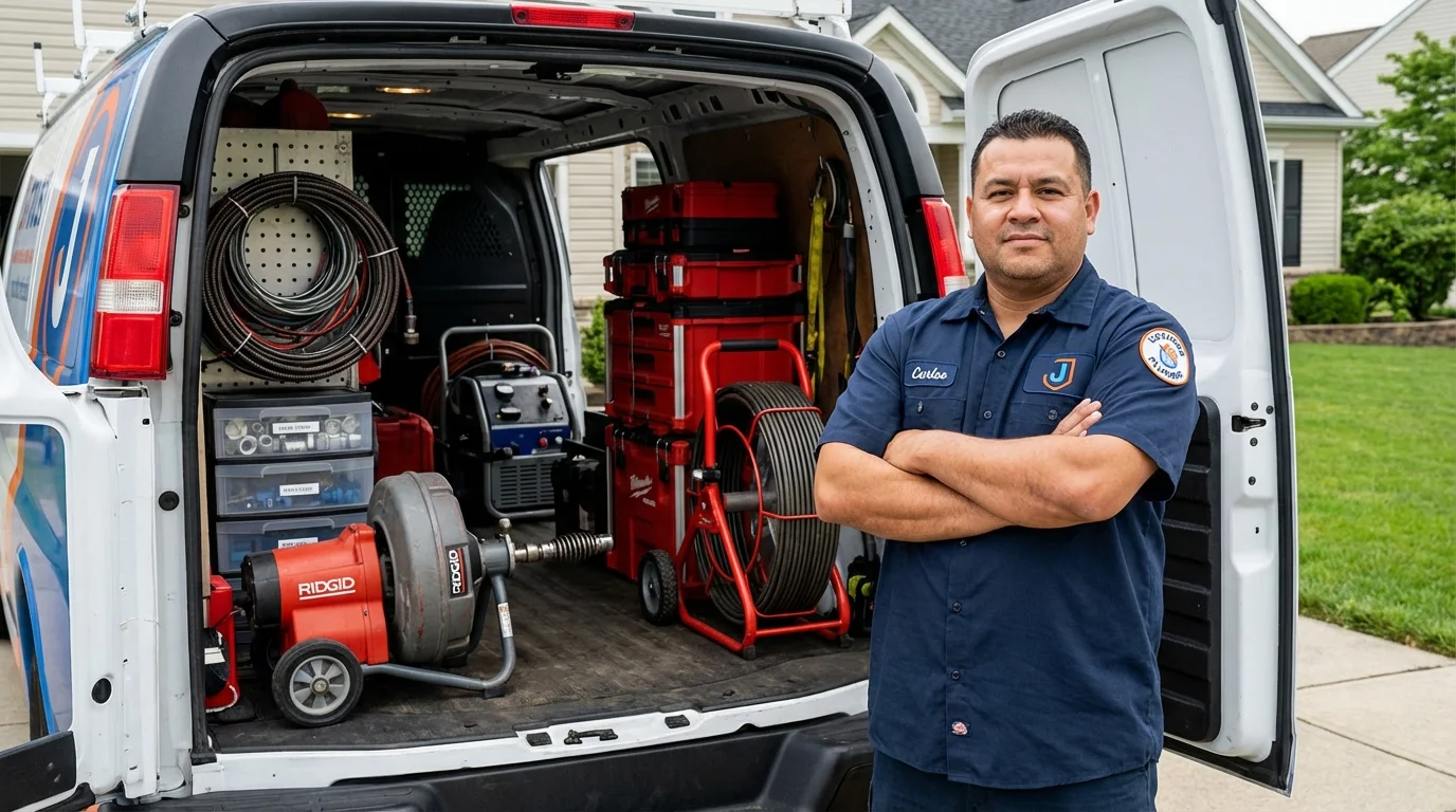 Professional drain cleaning equipment and Johns Plumbing LLC plumber in Newtown