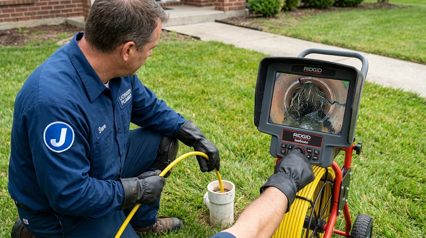 Sewer camera inspection being performed by Johns Plumbing LLC in Newtown