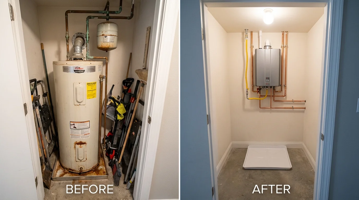 Tank water heater versus wall-mounted tankless unit comparison for Newtown, CT homeowners